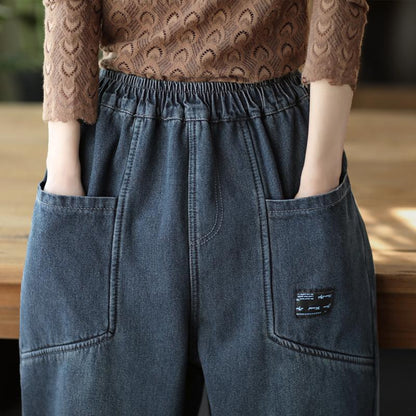 Winter Retro Patchwork Plush Casual Loose Harem Jeans