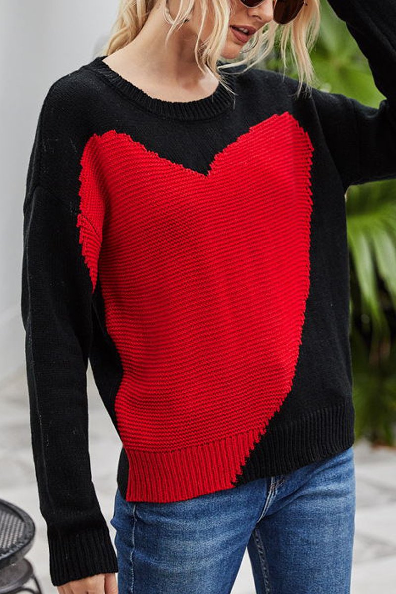 Heart-Shaped Printed Casual Sweater