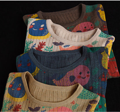 Vintage-Print Cotton-Knit Top