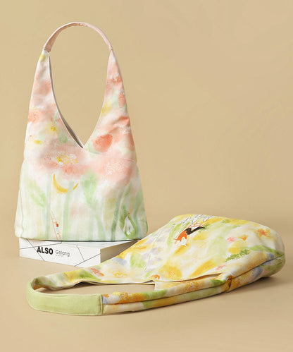 Original Japanese Pink Illustration Canvas Shoulder Bag
