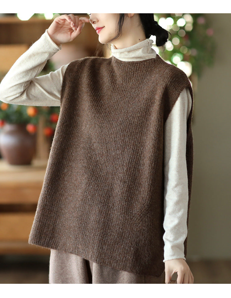 Temperament Loose Sleeveless Pullover Vest Literary Solid Color Vest