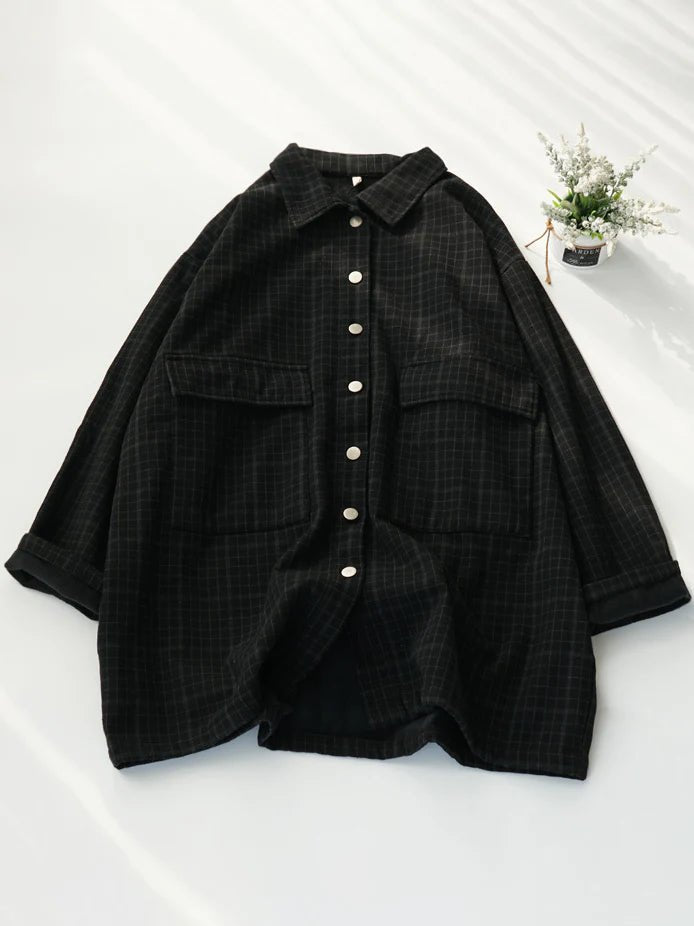 Vintage Loose Plaid Print Single Breasted Coat