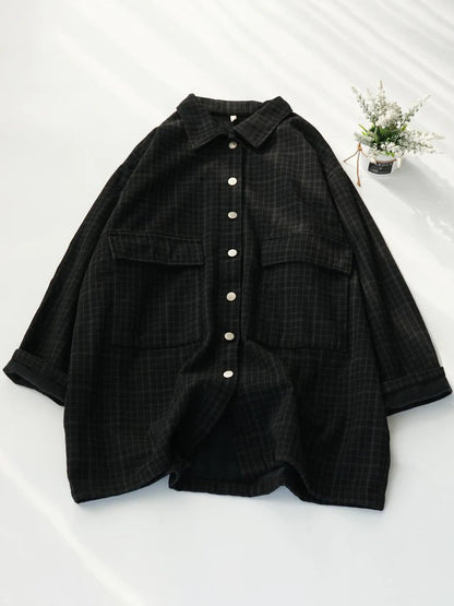 Vintage Loose Plaid Print Single Breasted Coat
