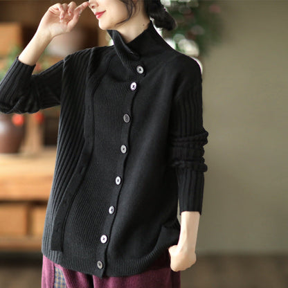 Color-Block Long-Sleeved Knitted Elastic Slim Sweater