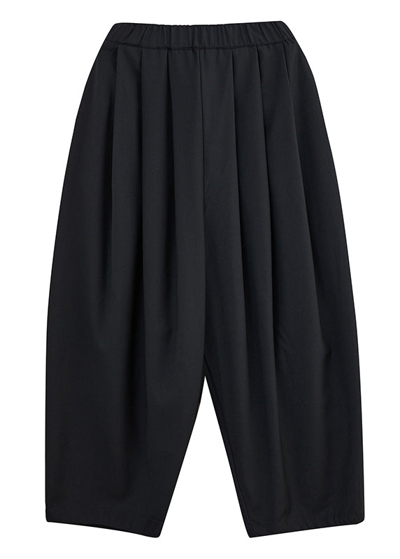 Casual Grey Pockets Elastic Waist Cotton Crop Pants Spring