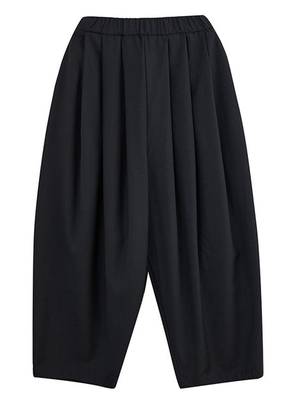 Casual Grey Pockets Elastic Waist Cotton Crop Pants Spring