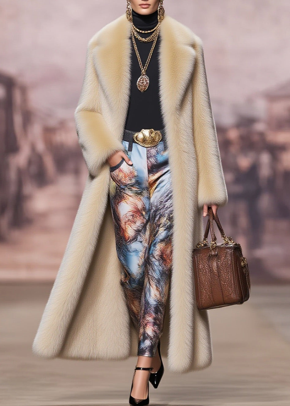 Boutique Peter Pan Collar Pockets Faux Fur Trench Winter