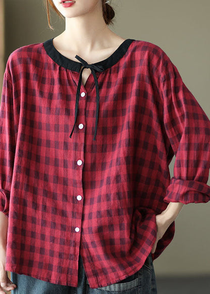 DIY Coffee Plaid Button tie Fall Shirt Long sleeve