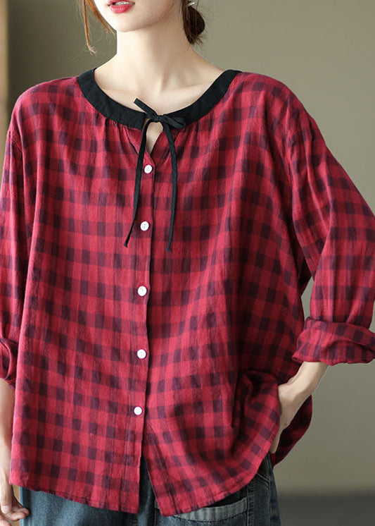 DIY Coffee Plaid Button tie Fall Shirt Long sleeve