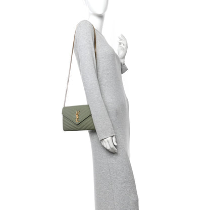 Grain De Poudre Matelasse Chevron Monogram Chain Wallet Light Sage