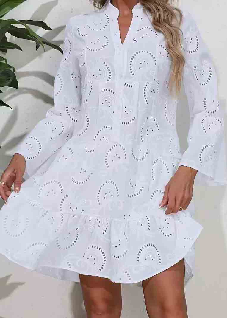 Casual Pink Oversized Hollow Out Cotton Sun Dress Summer