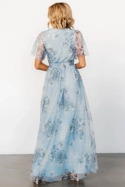 Cressida Tulle Maxi Dress | Blue + Off White Floral