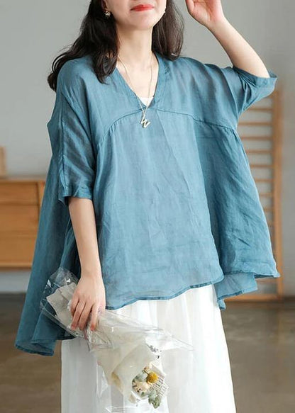 Women Orange Ramie Lace-up Pure Color Irregular Casual T-shirt
