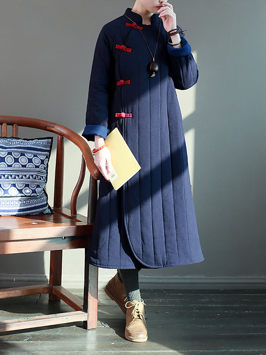 Women Winter Artsy Frog Thick Solid Padded Coat