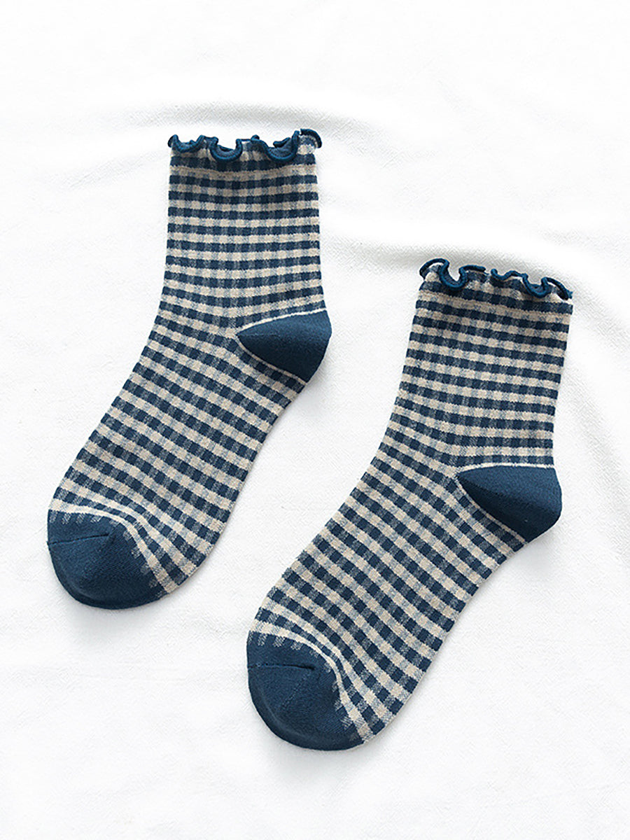 6 Pairs Plaid Women Retro Fashion Autumn Socks