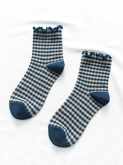 6 Pairs Plaid Women Retro Fashion Autumn Socks