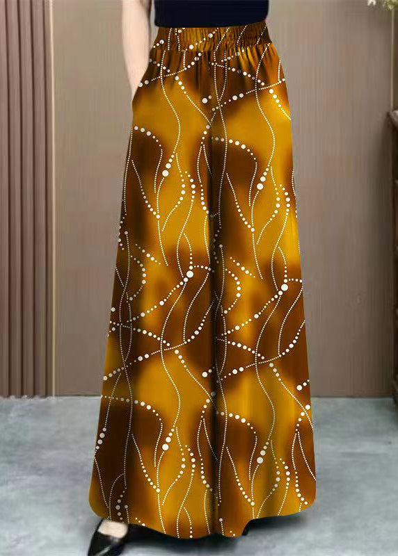 Casual Khaki Pockets Print Elastic Waist Ice Silk Pants Summer