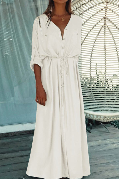 Single Breasted Drawstring Cover Maxi Dress