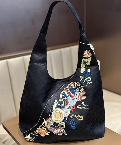 New Retro Black Embroidery Silk Shoulder Bag
