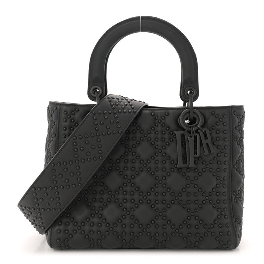 Matte Calfskin Cannage Studded Medium Supple Lady Dior Ultra Black