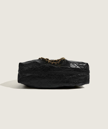 Organic Black Faux Leather Chain Linked Bucket Bag