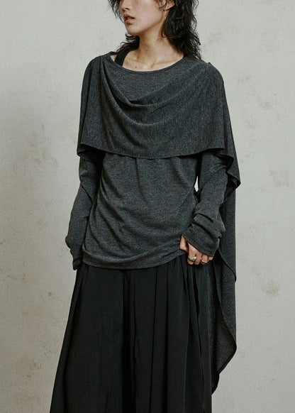 Slim Fit Grey Asymmetrical Solid Cotton T Shirts Fall