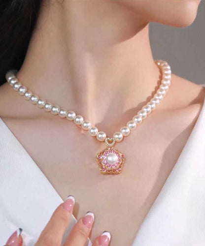Original Design Pink Alloy Pearl Pendant Necklace