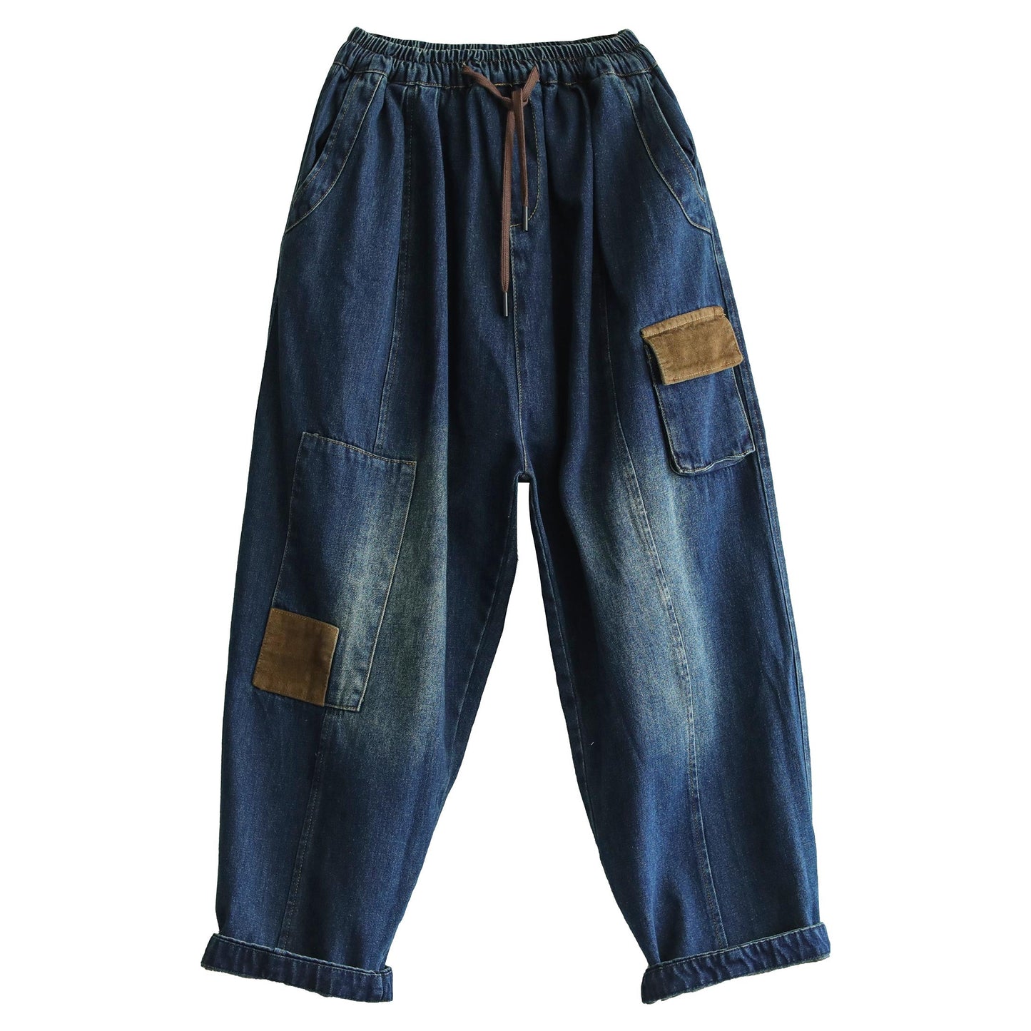 Autumn Retro Patchwork Loose Cotton Harem Jeans