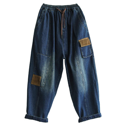 Autumn Retro Patchwork Loose Cotton Harem Jeans