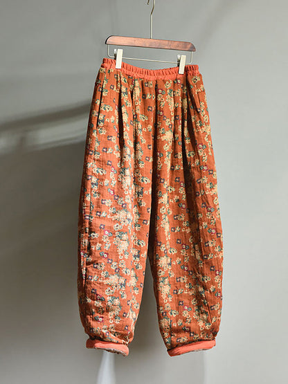 Winter Retro Warm Floral Print Cotton Pants