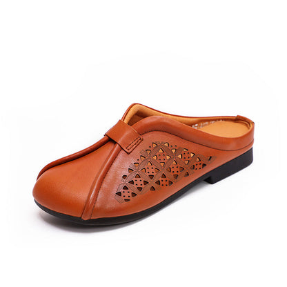 Women Summer Hollow Leather Casual Slippers