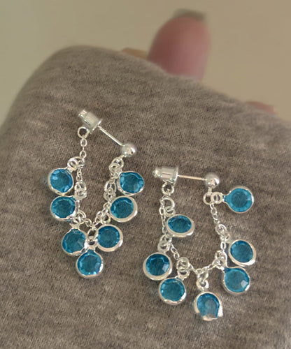 Fashion Blue Copper Crystal Bunch Of Grapes Tassel Drop Earrings