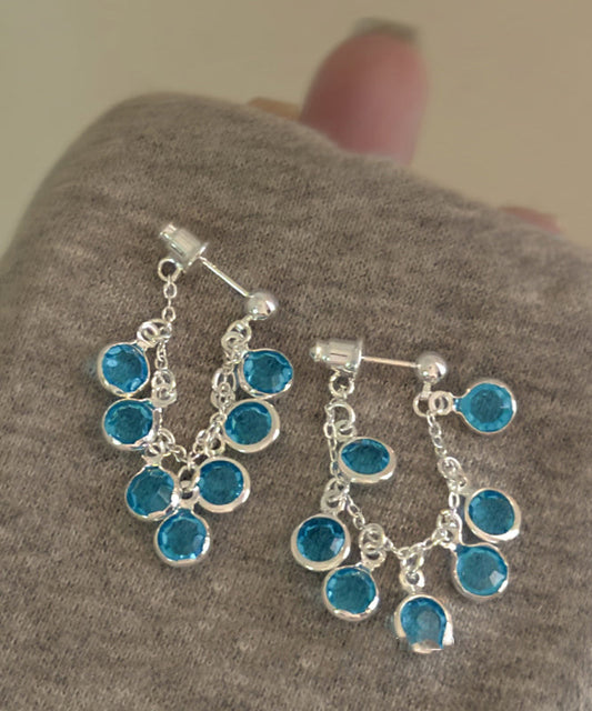 Fashion Blue Copper Crystal Bunch Of Grapes Tassel Drop Earrings