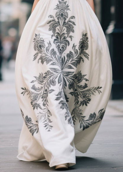 Plus Size White Oversized Print Cotton Maxi Dress Summer