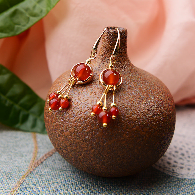 Small Fresh Personality Red Agate Earrings