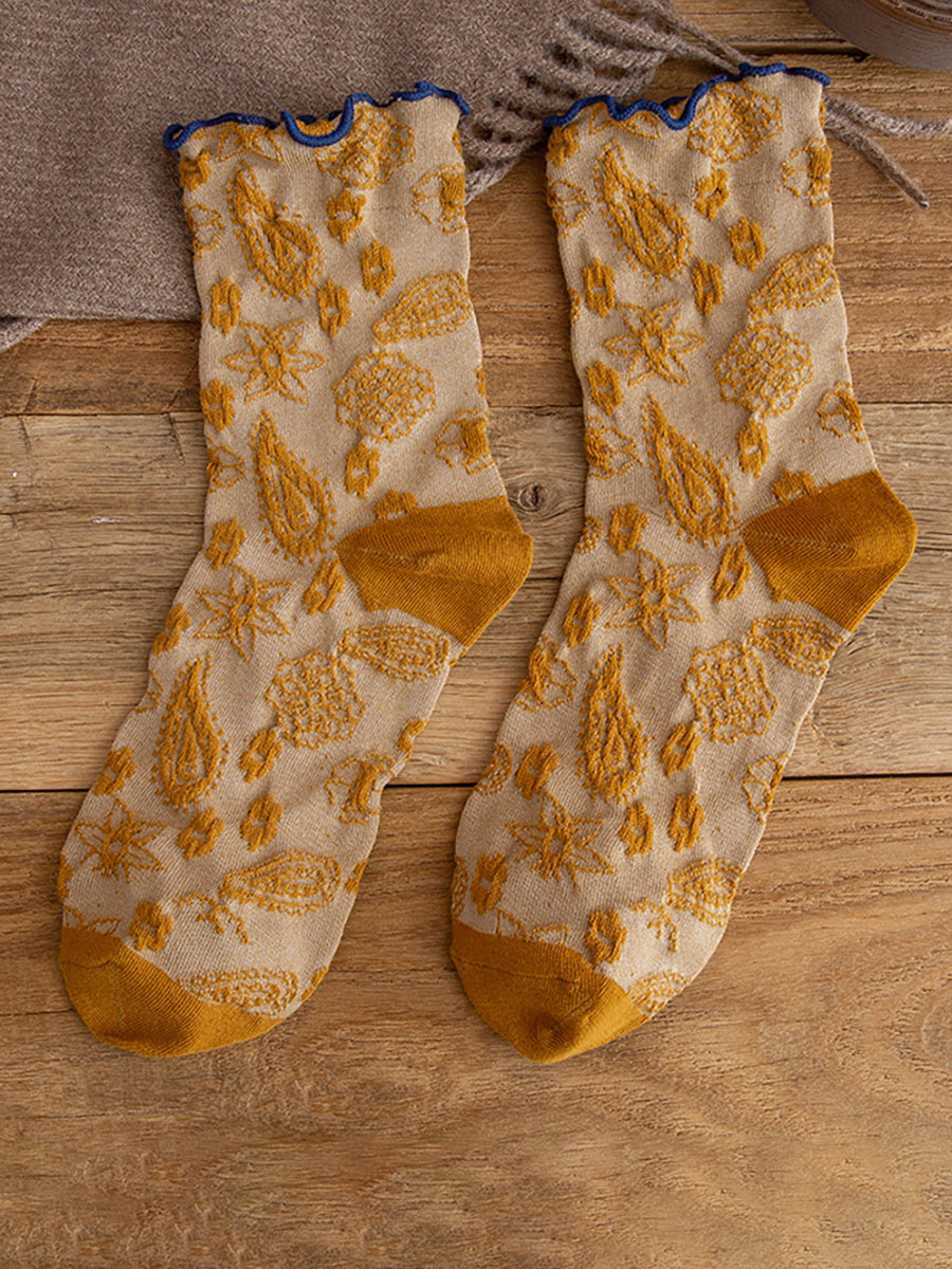 6 Pairs Women Cute Agaric Lace Embroidered Socks