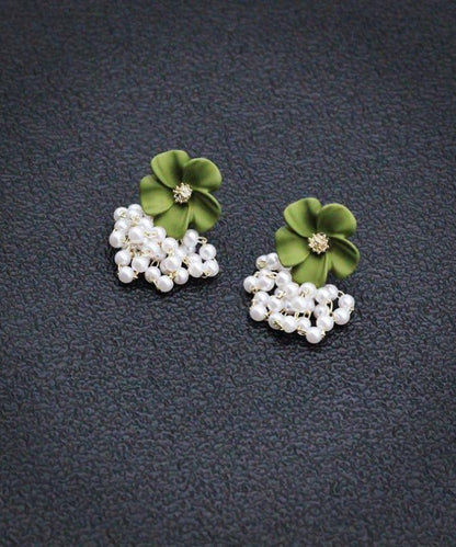 Stylish Yellow Alloy Pearl Floral Tassel Drop Earrings