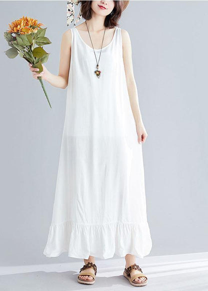 Bohemian white cotton dresses sleeveless cotton robes summer Dress