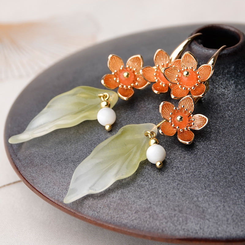 Niche Design National Style High-End Flower Earrings