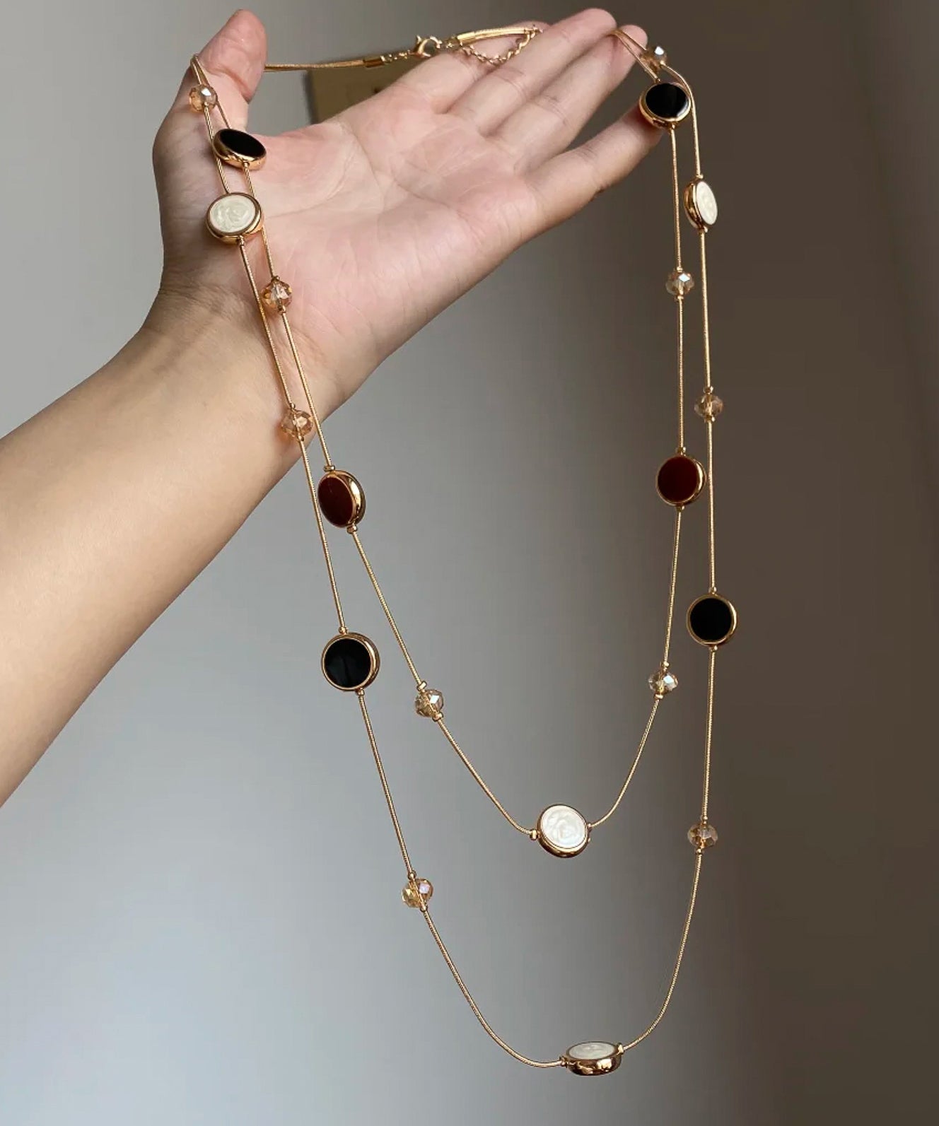 Vogue Gold Copper Drip Glazed Beading Double-Layer Necklace