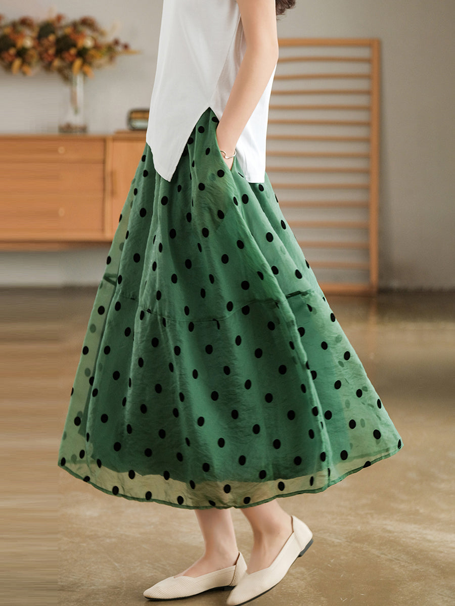 Dot Double Layers Casual Elastic Waist Skirt