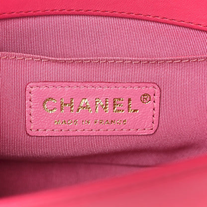 Lambskin Quilted Small Boy Flap Dark Pink