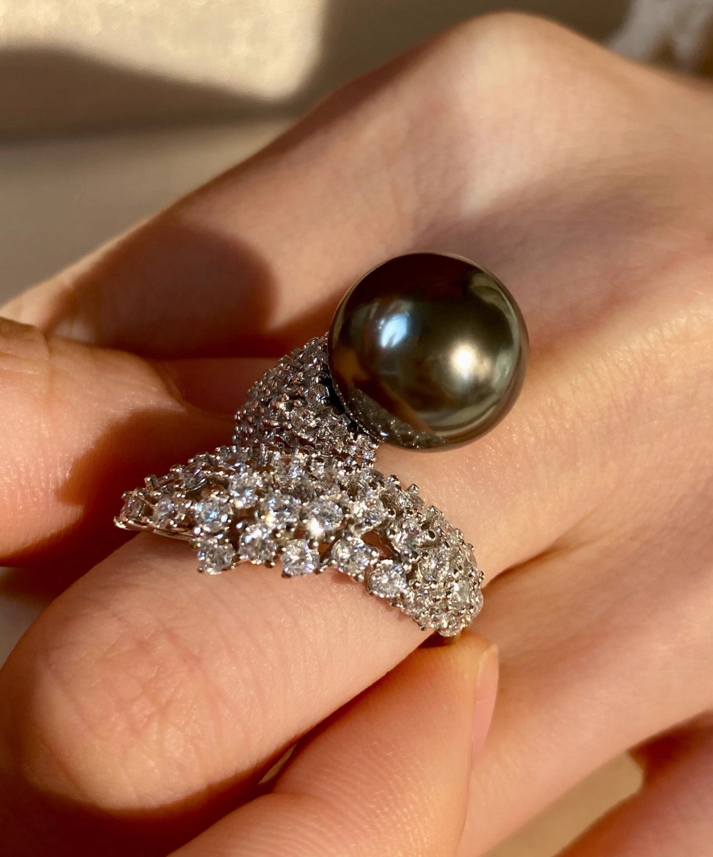 Vintage White Pearl Zircon Silver Open Rings