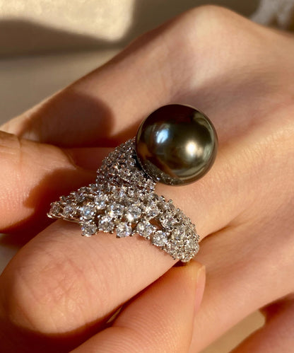 Vintage White Pearl Zircon Silver Open Rings