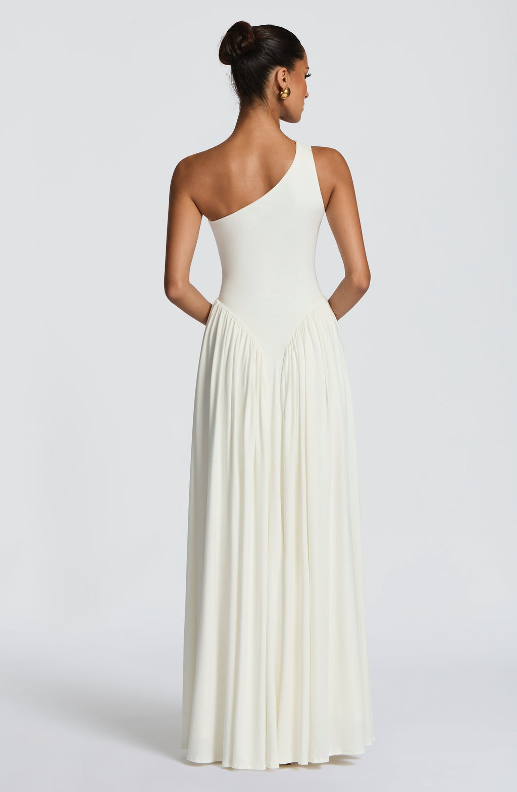 Blush Pink One-Shoulder Pleated Maxi Gown