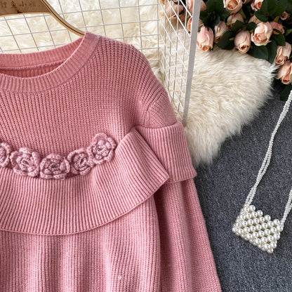 Lovely flowers long sleeve sweater round neck sweater 005