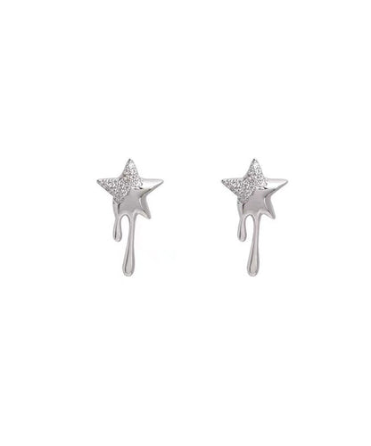 Women Silk Metal Alloy Zircon Star Stud Earrings