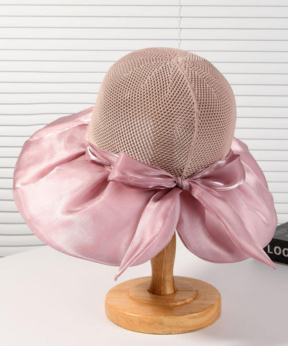 2025 New Dark Khaki Knit Patchwork Satin Bow Bucket Hat