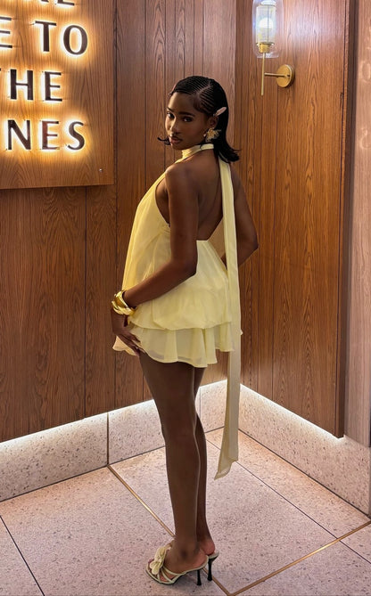 Sexy Halter Backless Chiffon Mini Skirt