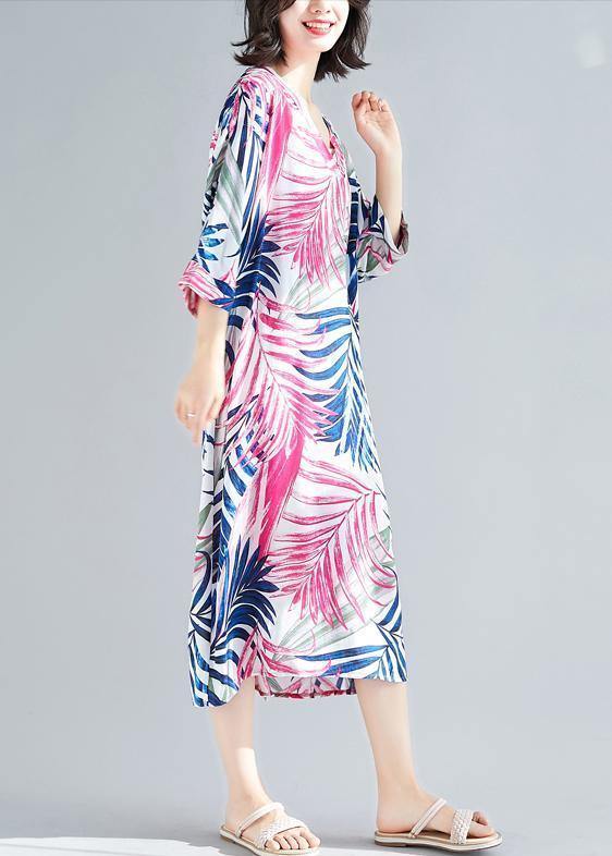 Handmade rose print cotton Women v neck tie waist A Line summer Dresses